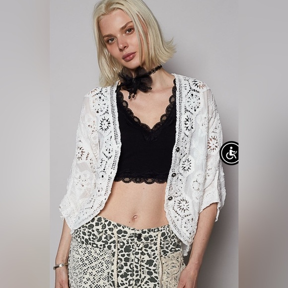POL Tops - POL White Bolero Cardigan Cotton Embroidered Crochet Lace